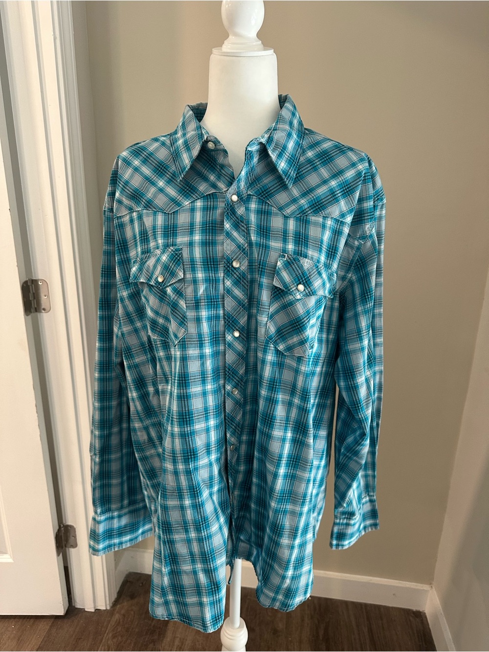 Wrangler Teal Plaid Snap-Front Western Shirt